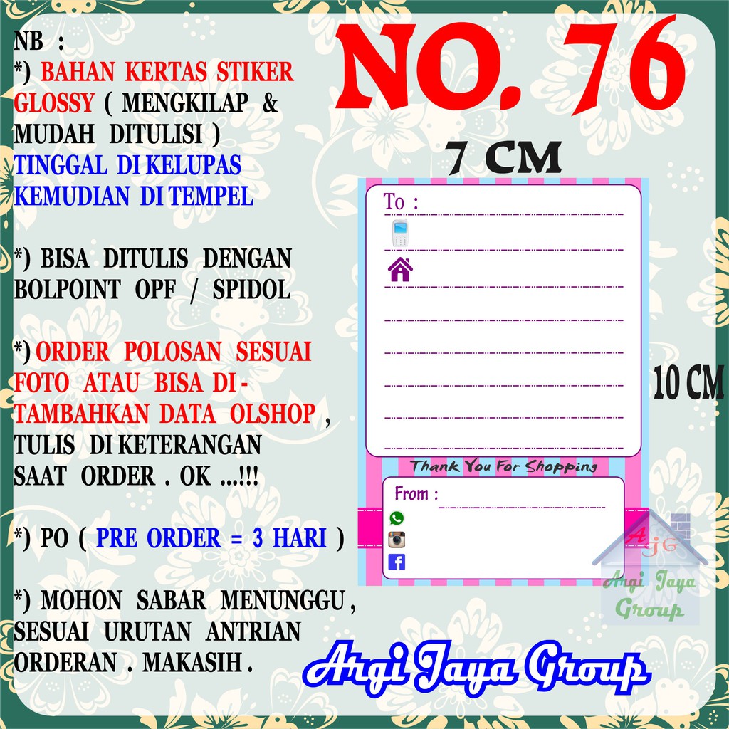 

Stiker Pengiriman - Sticker Alamat Olshop Murah Nomer 76 - 10x7 cm - Glossy