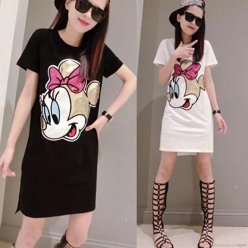 Dress Kaos  Lengan  Pendek  Casual Model Longgar Motif Print 