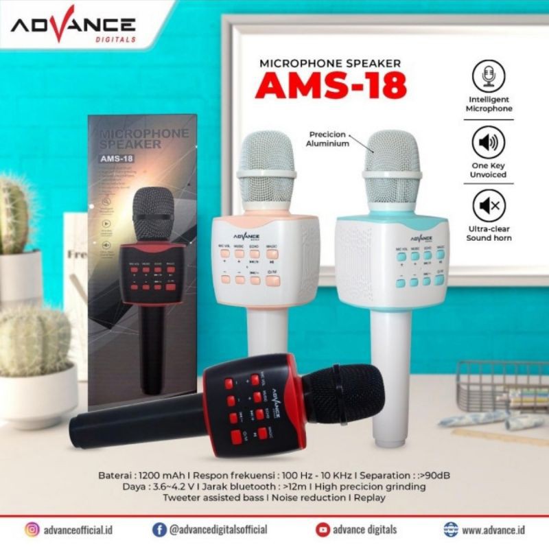 Advance Microphone Mic + Speaker Wireless Bluetooth AMS 18