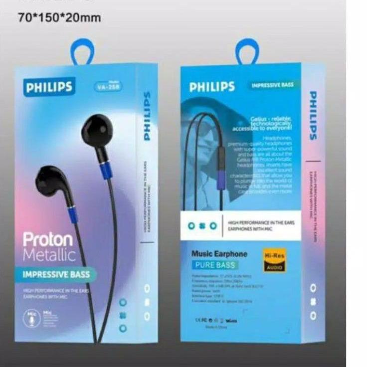 GRL.11Au22ᶜ– HEADSET PHILIPS VA-258 IMPRESSIVE BASS HANDSFREE EARPHONE PHILIPS VA258 PROTON METALIC 