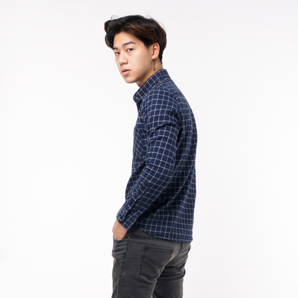 SANVANINA Kemeja Flannel Lengan Panjang Rocky Checked Navy | Kemeja Flanel Pria Slim Fit E-1547