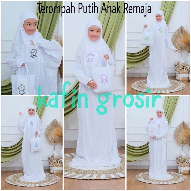 Mukena HITAM PUTIH Anak Remaja usia 10-14 tahun Terompah Terusan Bali Polos Mukenah Hadramaut Rayon Anak