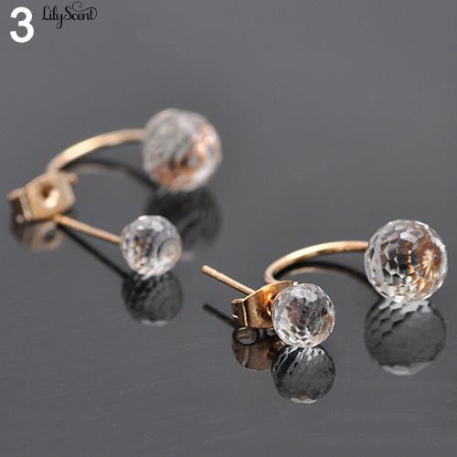 [Bayar Di Tempat]Manik-manik Dauble perempuan Crystal Rhinestone Ear Stud Earrings Charm