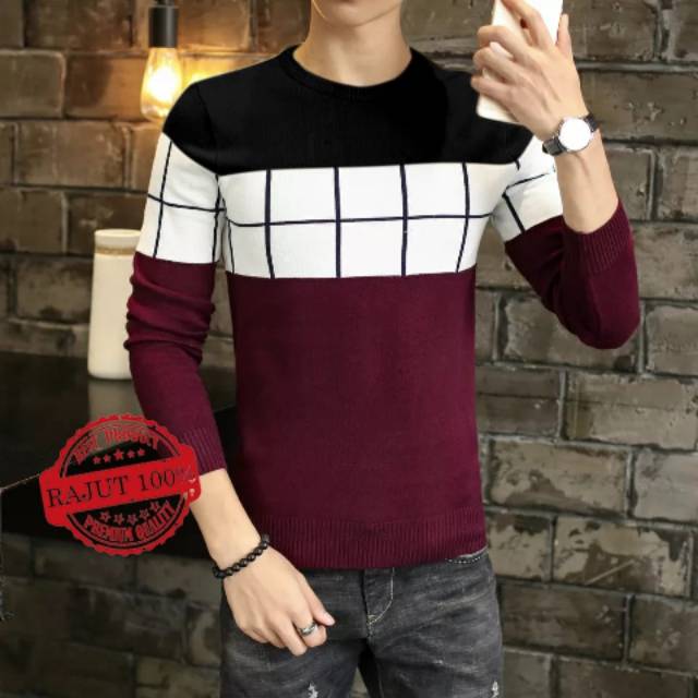 TOTOTAshop.baju sweater rajut pria FELIX,Bahan full Rajutan.Lengan panjang