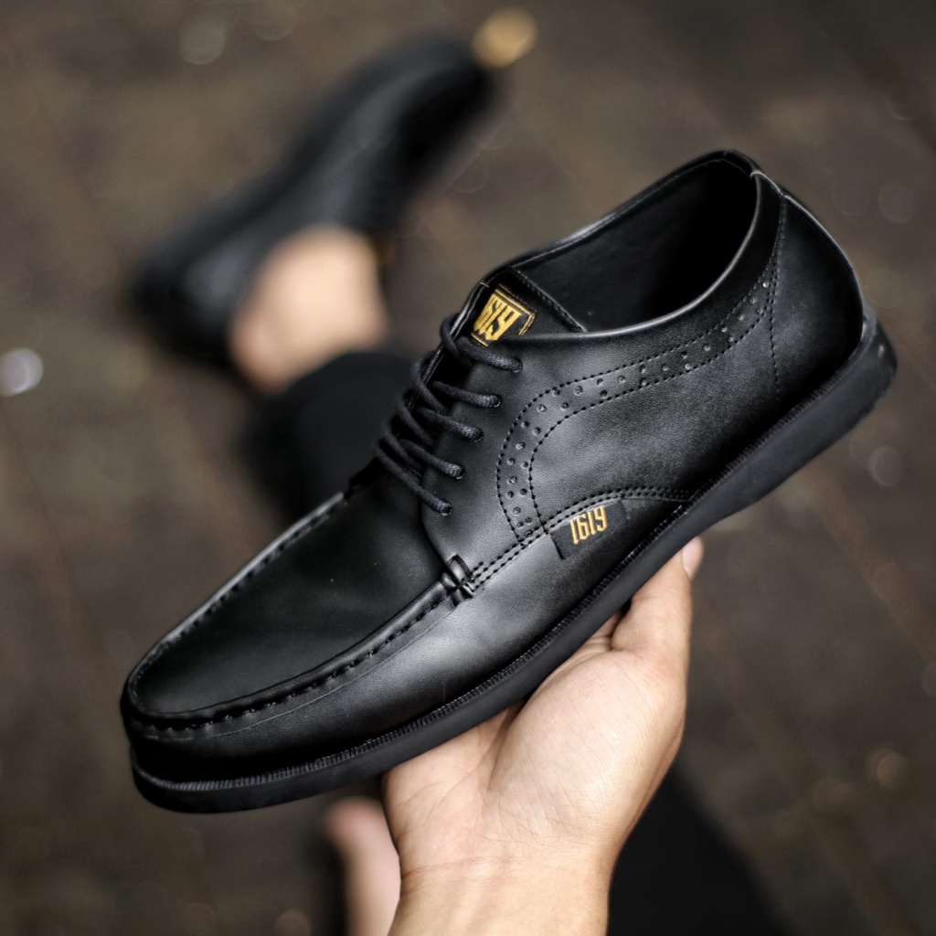 FORSH|Sepatu Formal Pantofel Pria Hitam Tali Kerja Kantor Kuliah Fashion Original Kulit Syintetik