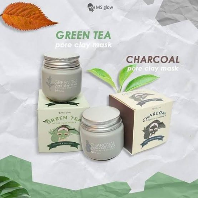 Ms Glow Clay Mask Green Tea, Charcoal Masker Wajah, Masker Acne Komedo MsGlow