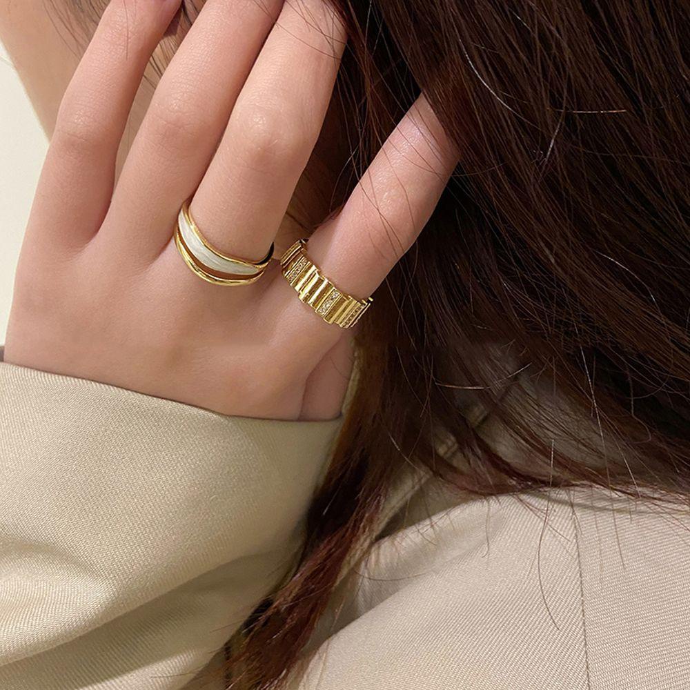 Mxbeauty Cincin Wanita Fashion Minimalis Gelombang Desain Geometri Jari Telunjuk Cincin Hadiah Pesta Zirkon Vintage Gaya Korea