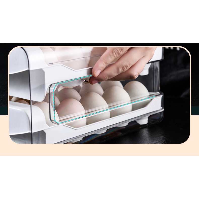 Tempat Telur 2 Tingkat Kotak Penyimpanan Telur Laci Double-Deck Home Egg Box Rak Transparan Rak Telur Rak Telur Kulkas