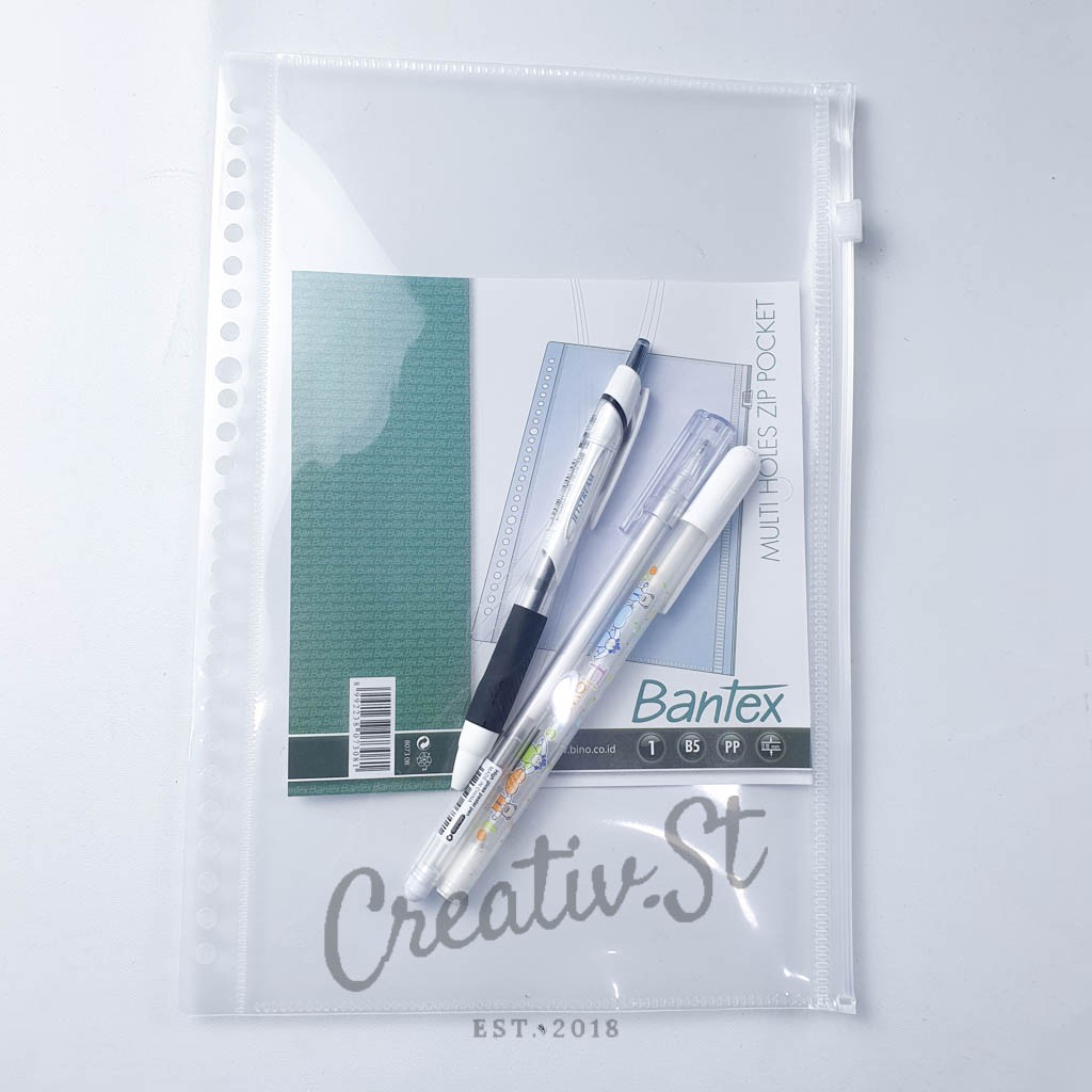 

BANTEX Multiholes Zip Zipper Pocket For Binder A5 B5 8072 8073 Map Plastik