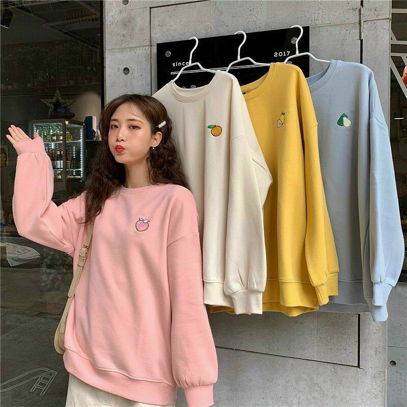 (S - 6XL) Sweater Cute PEACH PEACHY LEMON AVOCADO (SABLON) crewneck Bigsize pria Wanita Unisex Jumbo Fleece Premium Distro