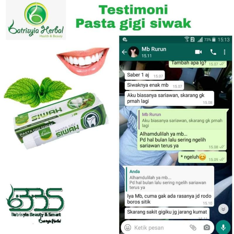 PASTA GIGI SIWAK BATRISYIA / OBAT SAKIT GIGI HERBAL/PASTA GIGI PERONTOK KARANG GIGI