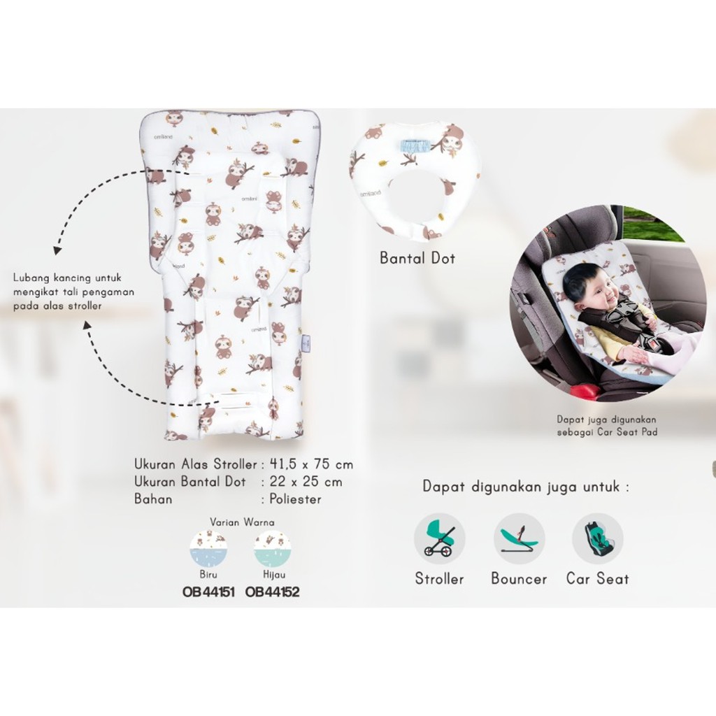 Omiland OB4415 Alas Stroller Pad dan Bantal Dot SLOTH Series