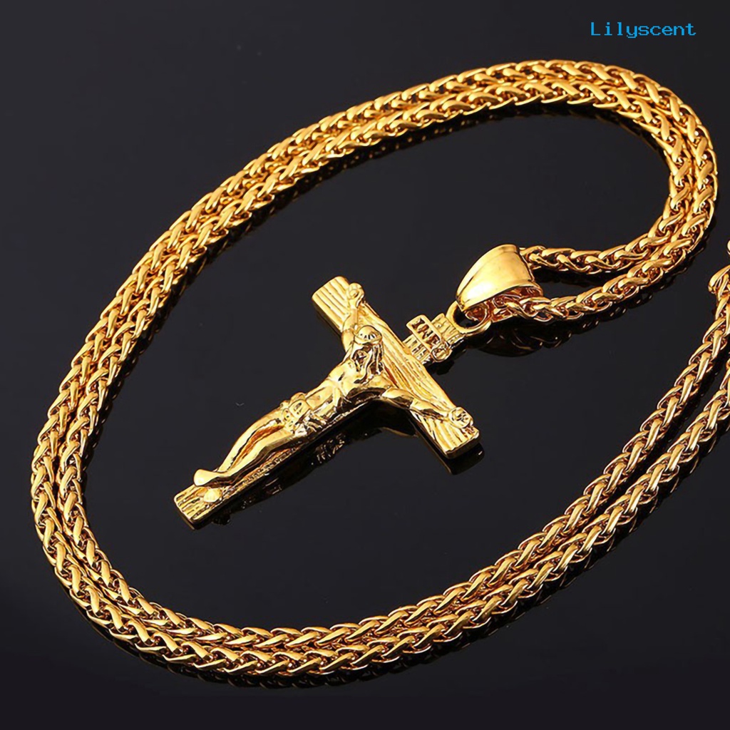 Kalung Liontin Salib Yesus Bahan Stainless Steel Anti Karat Untuk Pria