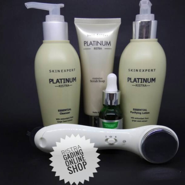 Ristra Platinum cleanser, scrub soap, purifying & NDM anti wrinkle serum with stemcell