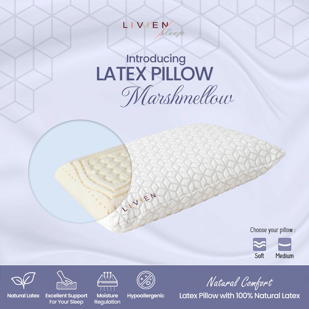 Bantal Latex, 100% Natural Latex Pillow, Marshmallow Livien Sleep