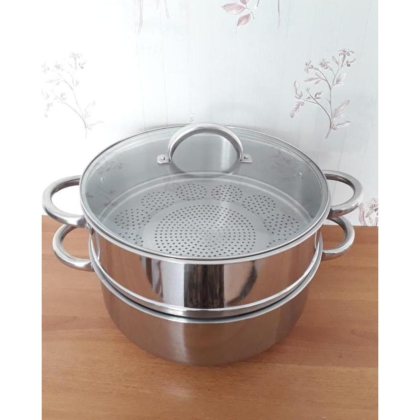 Super Steamer 40 Cm 2 Susun Supra Stainle / Panci Kukus 2 Susun Besar