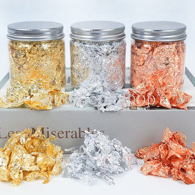 3g Kertas Foil Glitter Warna Gold Silver Tembaga Untuk Dekorasi Nail Art DIY