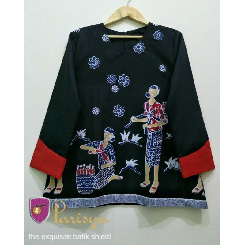 BATIK PARISYA - Mbok Jamu Hitam B00104, Atasan Batik Wanita Blus Batik Handprinting-3