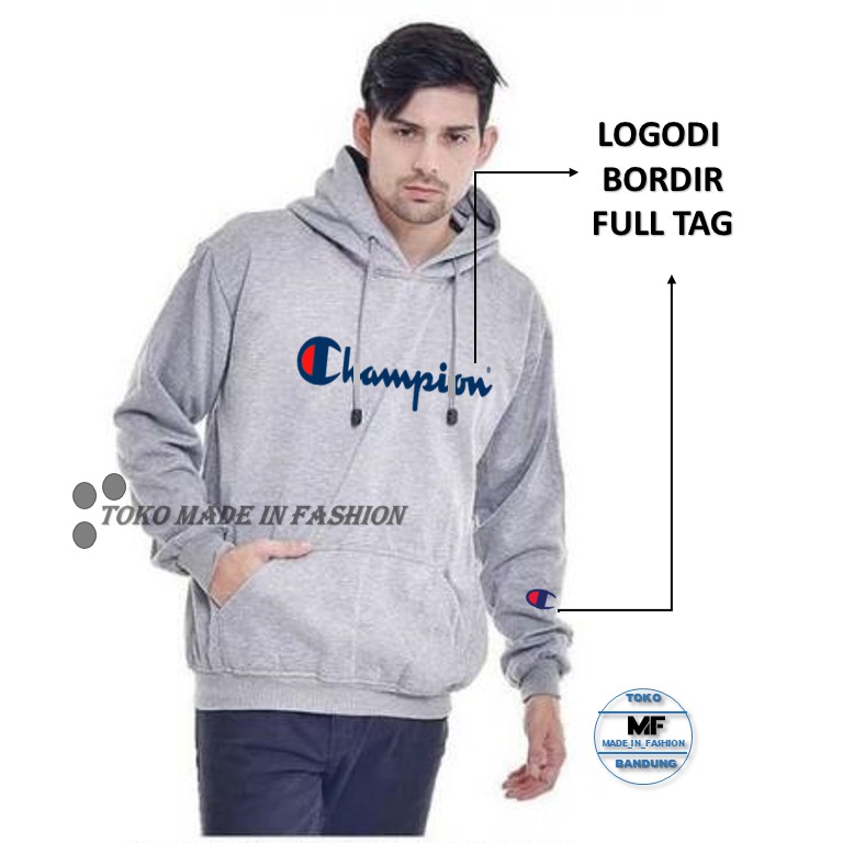 Sweater Hoodie Champion Premium Motif Tulisan Bordir Full Tag wash Original