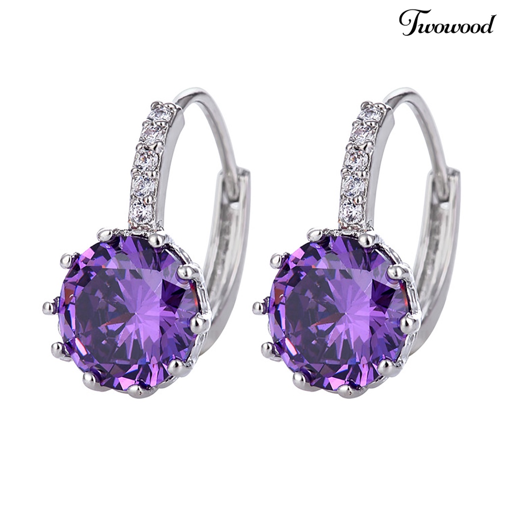 1 Pasang Anting Bentuk Bulat Kecil Bahan Metal Aksen Cubic Zirconia Untuk Wanita Drops