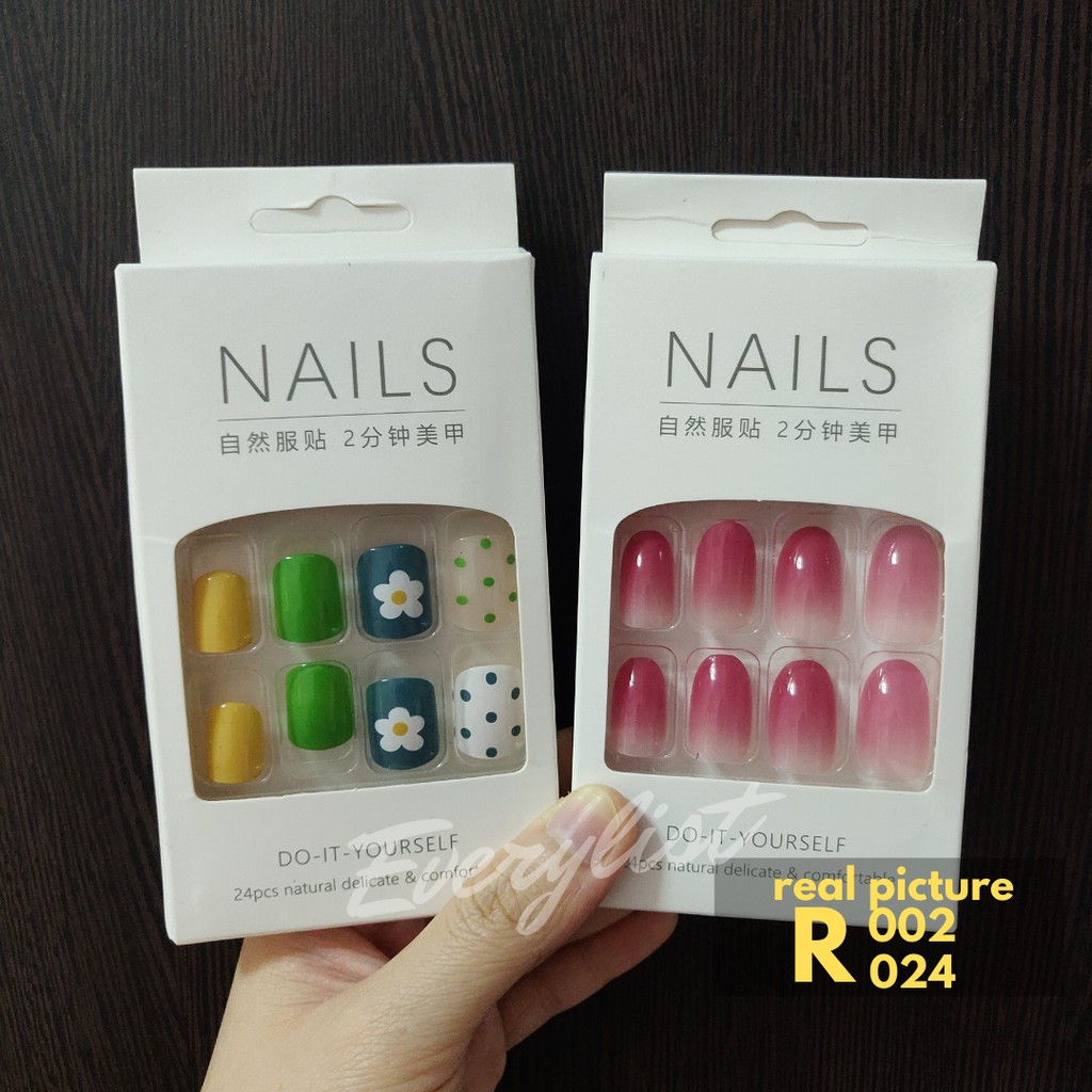 24 PCS False Nail High Quality with Pattern | Kuku Palsu Bermotif | Waterproof | Nail Art