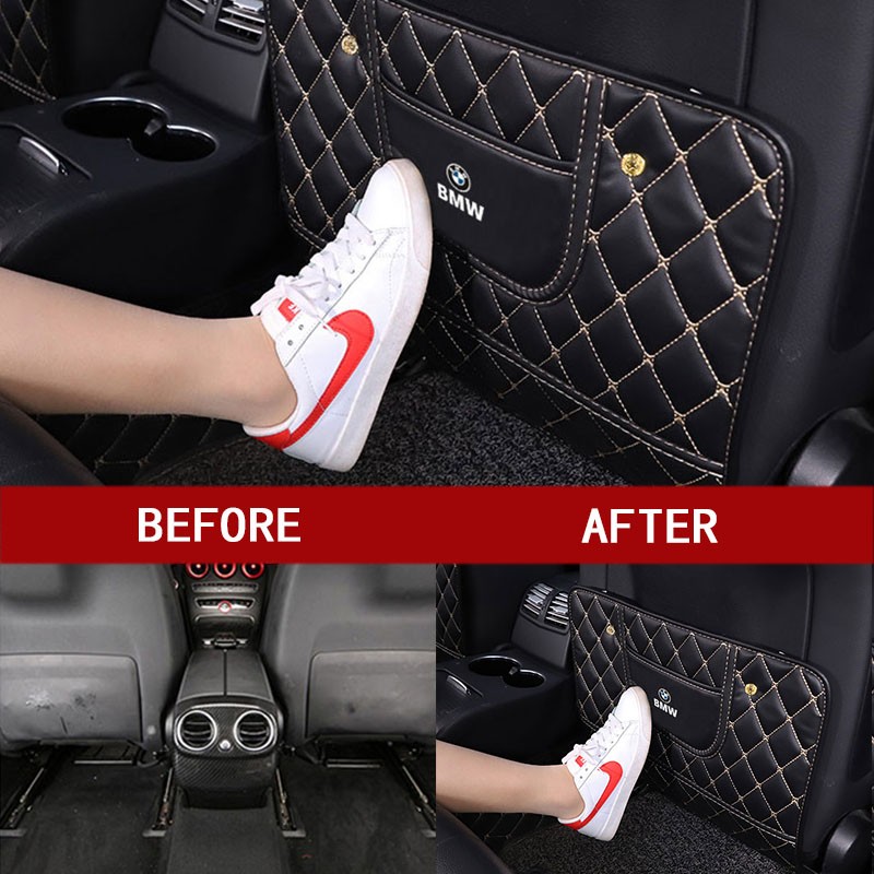 Car Seat Back Anti Kick Pad Leather Waterproof Car Seat Back Protector Cover With Storage Bag For F30 E46 F10 E90 G20 E36 E39 E30 G30 E92 F20 X6 X1 X5 Z4 M3 X3 X4 5 7 Series 320I 218I 520I 530I 528I M2 730LI 740LI