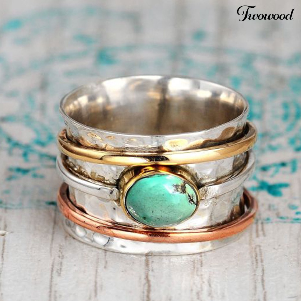 Cincin Turquoises Tiga Warna Gaya Vintage Bohemian Untuk Pria