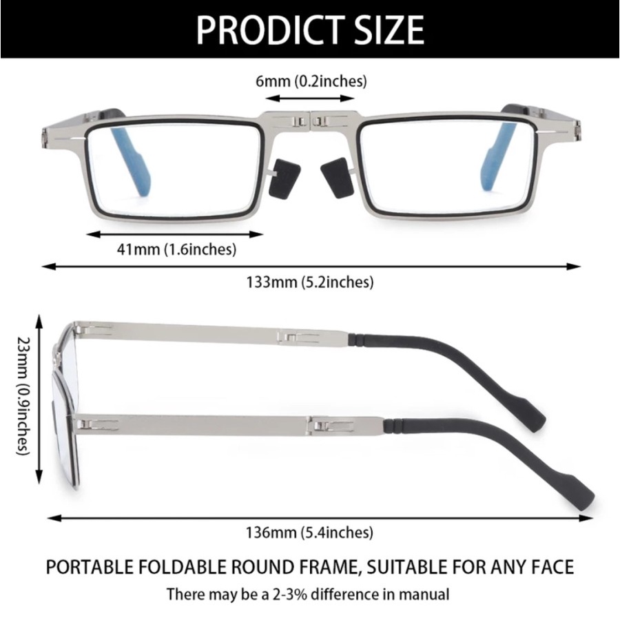 KACAMATA BACA LENSA PLUS ANTI RADIASI AUTO FOKUS FRAME TITANIUM LIPAT TITANIUM READING FOLDING GLASSES UNISEX PRIA WANITA BR04