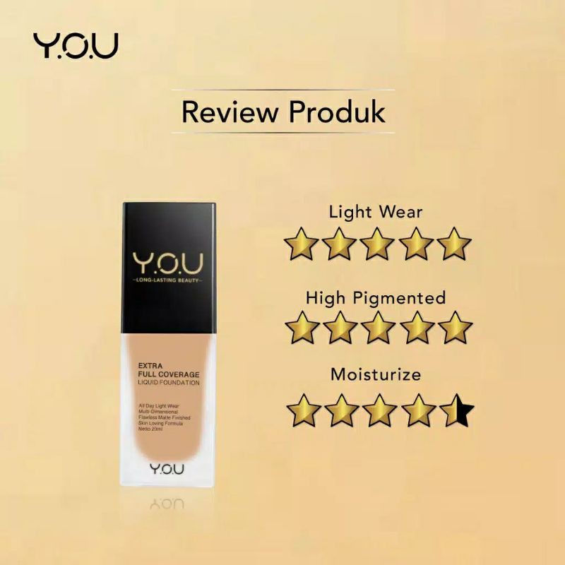 YOU The Gold One Extra Full Coverage Liquid Foundation 20ml (Flawless Matte Finish)