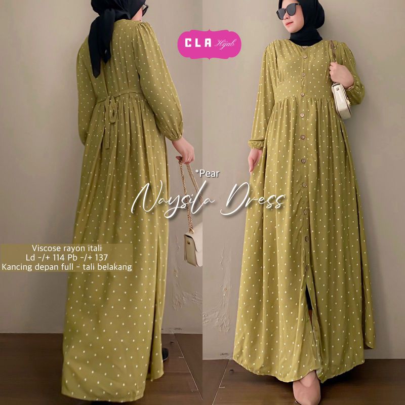 Naysila Dress Ori by Cla Hijab / gamis rayon viscose motif polkadot