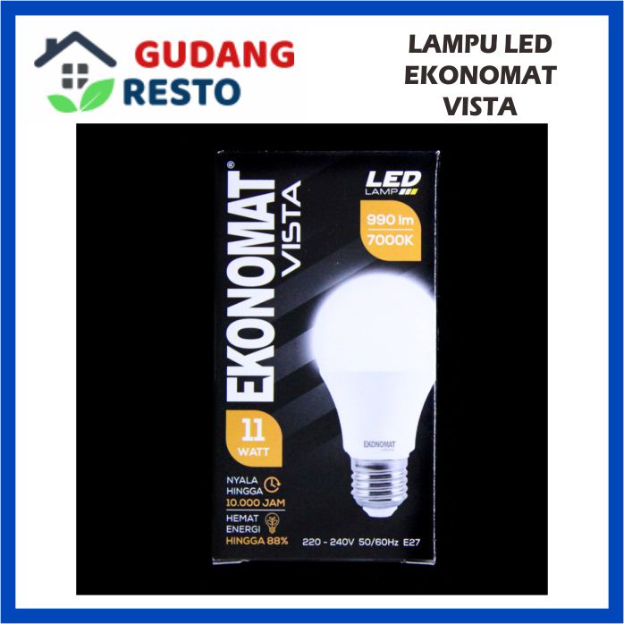 11W LAMPU EKONOMAT VISTA BOHLAM LED 11 W WATT 990LM PUTIH 7000K BULB BOLA LAMPU TERANG MURAH