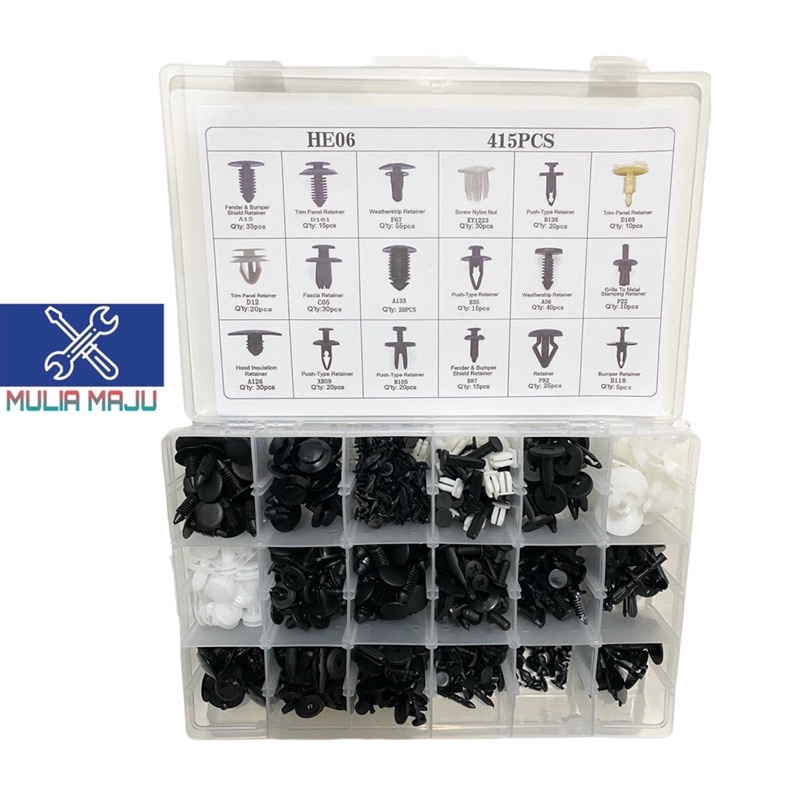 BAUT KLIP RIVET UNIVERSAL PENGANCANG PANEL MOBIL BOLT RIVET SET 415PCS
