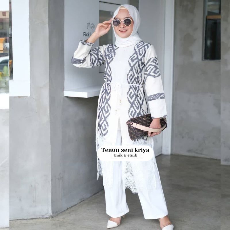 Outer tenun , kardigan tenu troso, baju tenun troso terbaru, outerwear tenun troso, baju muslim tenu