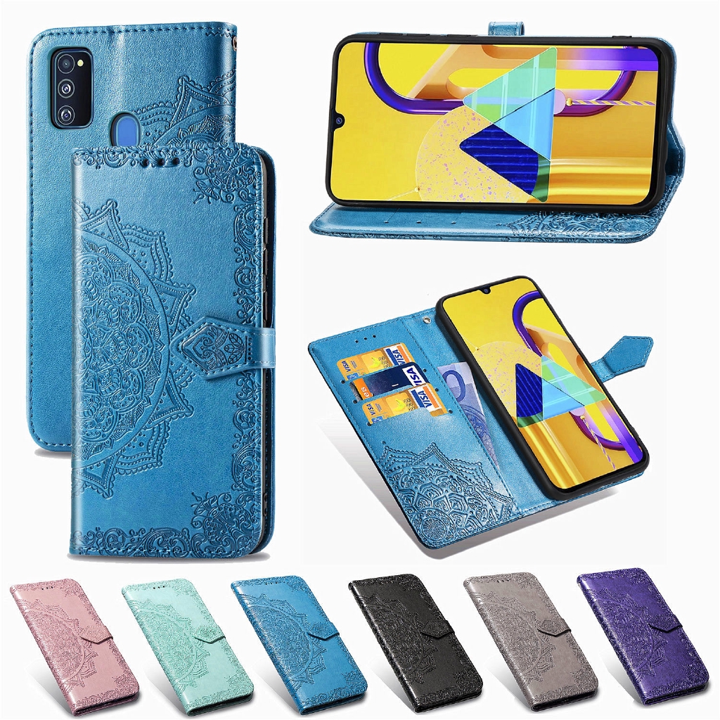 Flip Case Kulit PU Motif Emboss Bunga 3D Untuk Samsung