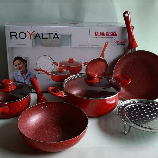 Panci  , Q2 7206  , VIPPO  1834  , ROYALTA  , 7 PCS  Kukus , Wajan penggorengan anti lengket  set italian cookware set steamer3