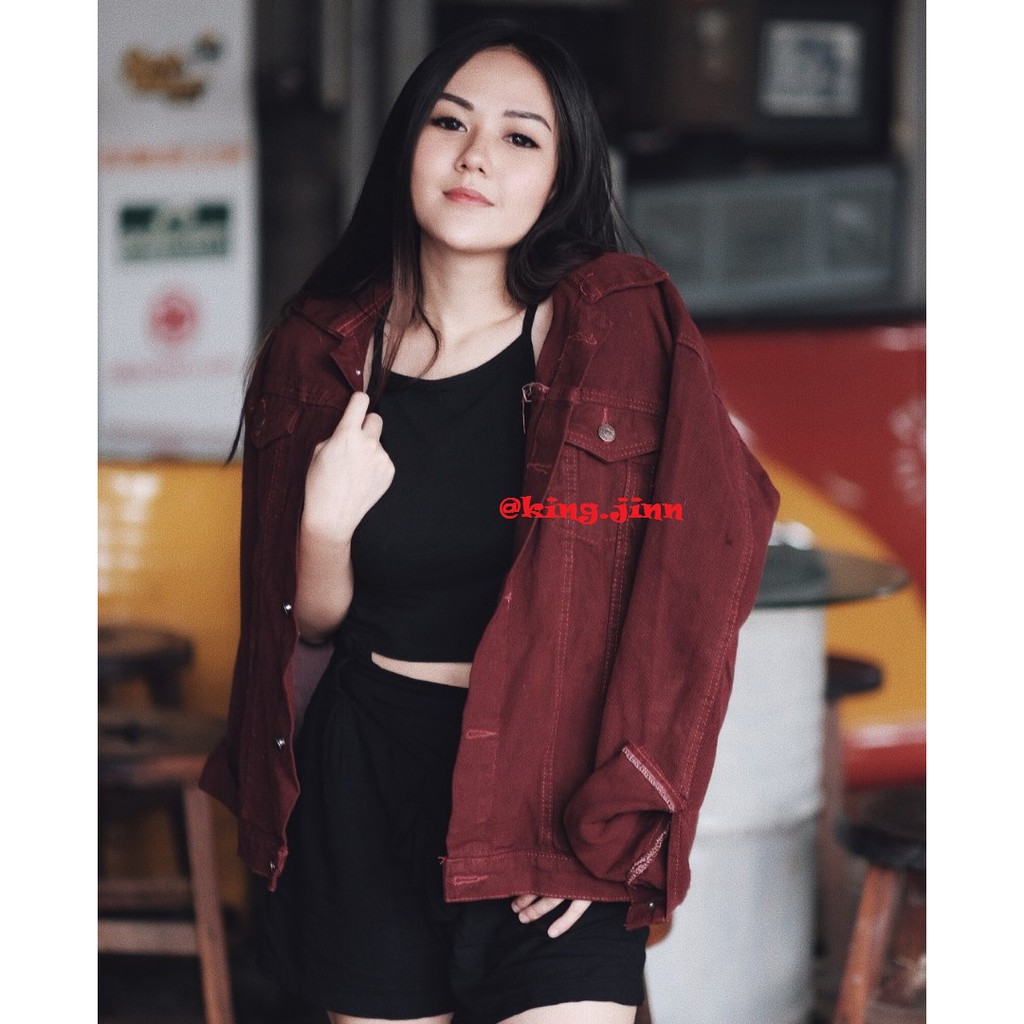 Jaket Jeans Denim Premium Wanita All Size - Jumbo Oversize - Hitam