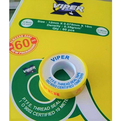 Seal Tape Isi 10 Meter / PTFE SEAL TAPE pipa 1/2 12mm siltip seltip sealtape kran air viper seal tape viper seal tape KIG SEAL TAPE ONDA grosir pelapis kran bocor