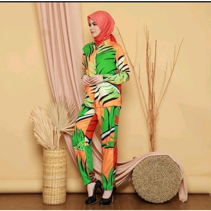 Setelan Cantik Teby Loula Fatma Hawaian Summer Set / Setelan baju wanita Muslim by Teby