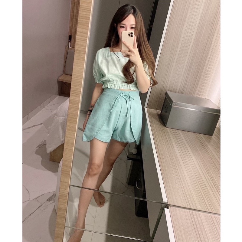 ndudshop kode 2299 kimmy set setelan set wanita crop top celana pendek karet bagus murah cute korea 