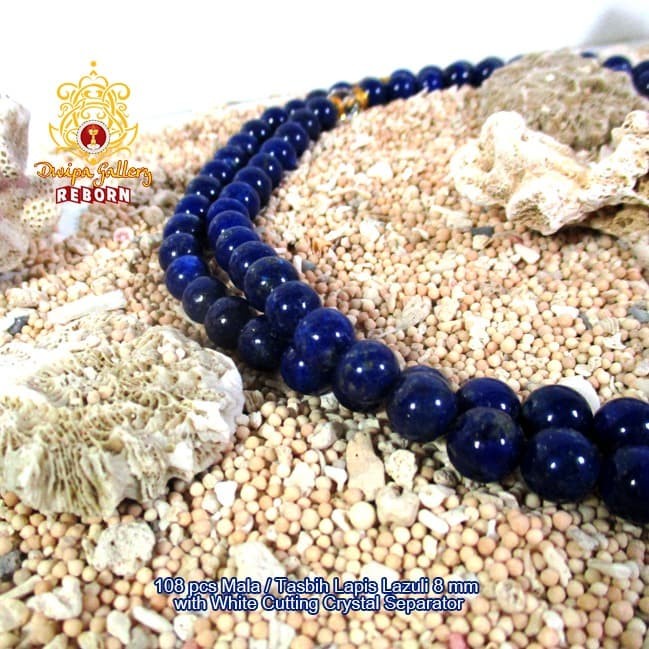 108 pcs Mala / Tasbih Lapis Lazuli 8 mm with White Cutting Crystal