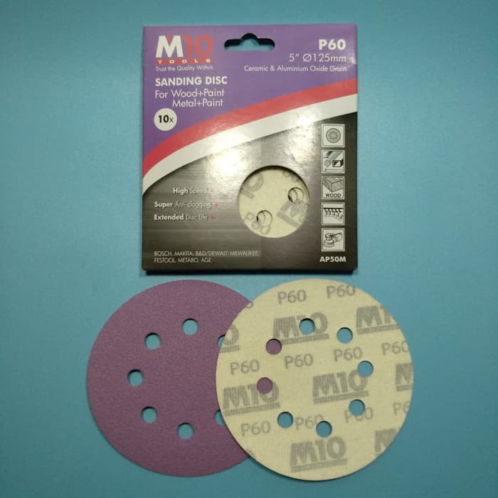 M10 Amplas Velcro Lubang 5 inch grit 60 Amplas Tempel 5 inch