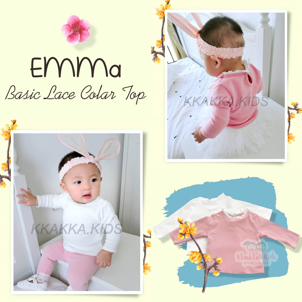 Emma Basic Lace Colar Top BAJU bayi perempuan atasan anak lengan panjang inner overall girl IMPORT