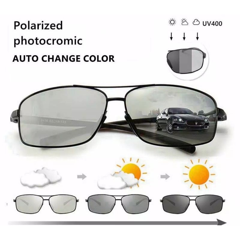 Kacamata siang malam Photocromic anti silau pria wanita - Kacamata Polarized Fashion Keren 2458