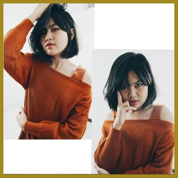 SWEATER CASUAL WANITA BAJU RAJUT KOREA SABRINA SWEATER SWEATER RAJUT - NAVY