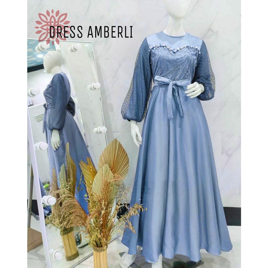 AMBERLI MAXI DRESS APP MUTIARA TEMBAK eD / BUSANA PAKAIAN KONDANGAN WANITA FASHION MUSLIM / GAMIS AMBERLY