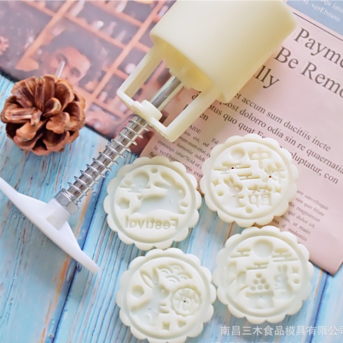 set 4pcs Rabbit Mooncake mold cookie press 50gr - cetakan kue bulan kelinci