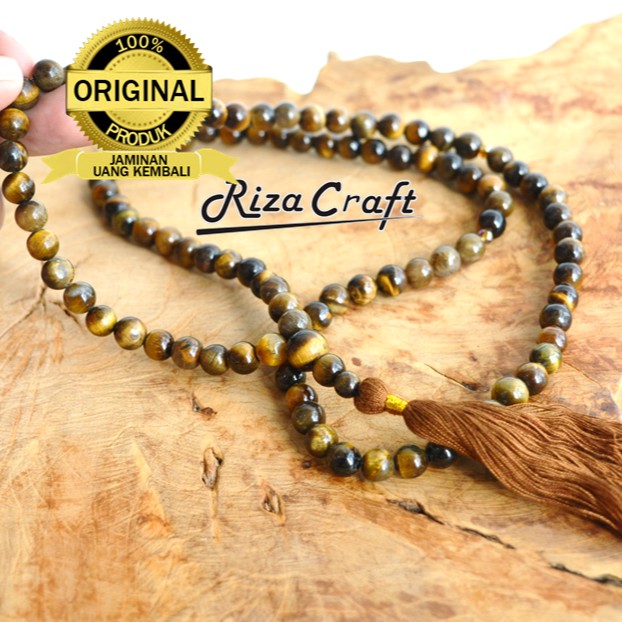 Riza craft Tasbih Batu Akik Tiger Eye Asli Alam Natural 99 Butir Kualitas Terbaik