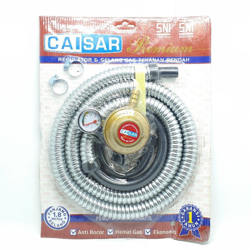 PAKET CAISAR PREMIUM REGULATOR ( METER ) + SELANG ALUMINIUM SNI / KOMPOR GAS LPG