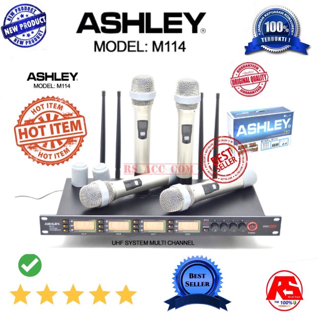 MIC WIRELESS ASHLEY ORIGINAL 4 CHANNEL FREGUENCY MULTI BEST HD