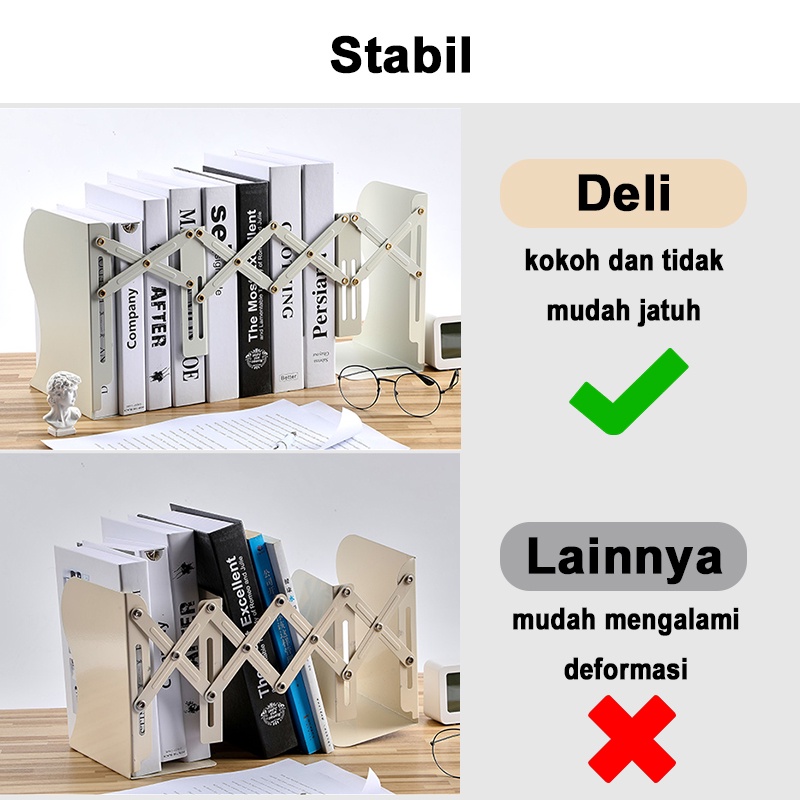 Deli Pembatas Buku Besi Penahan Buku Penyangga Buku Aesthetic Dapat Ditarik 3 Layer Book Stand Retractable Book End